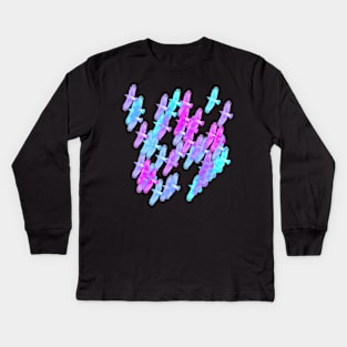 Murder of Crows in Cyan to Magenta Gradient Kids Long Sleeve T-Shirt